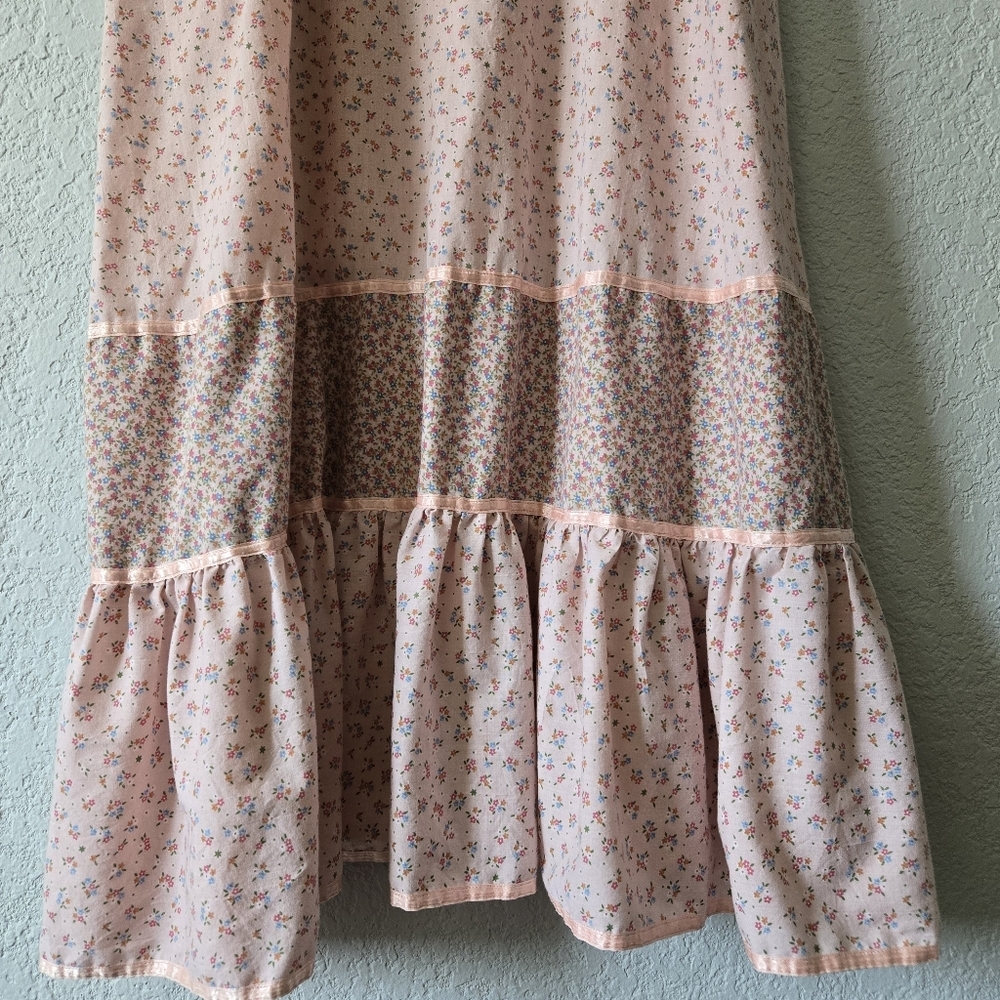 Vintage Gilead L Pink Cottagecore Floral Tiered Maxi Dress Pockets Square Neck - Picture 3 of 7